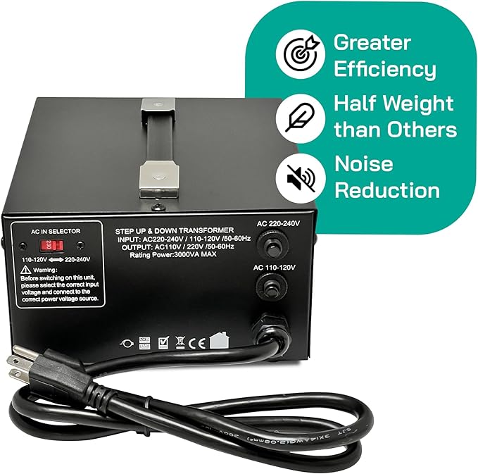 LiteFuze 3000 Watt Voltage Converter Transformer Step Up/Down - 110v to 220v / - Image 4