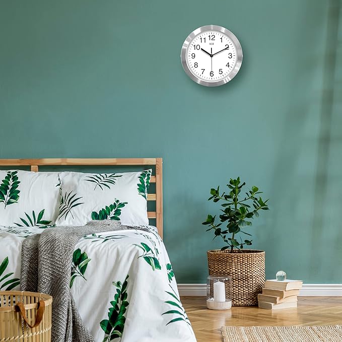 HITO 10 Inch Silent Wall Clock Battery Operated Non Ticking Glass Cover Silver - Image 7