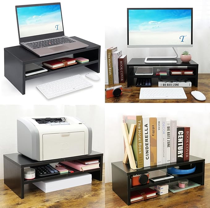 TEAMIX 2 Tiers Wooden Desktop Monitor Stand Riser 20 Inch Printer Stand - Image 3