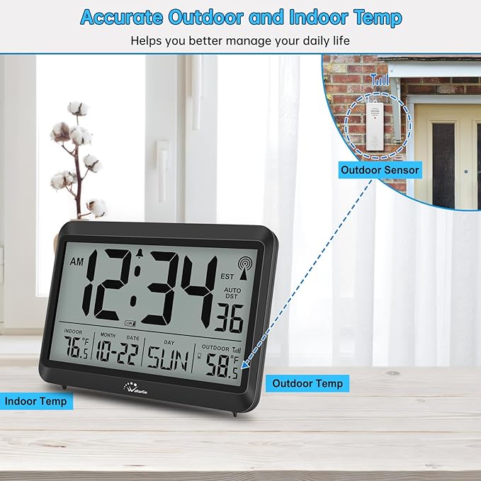 WallarGe Atomic Clock with Indoor Outdoor Temperature - Image 4