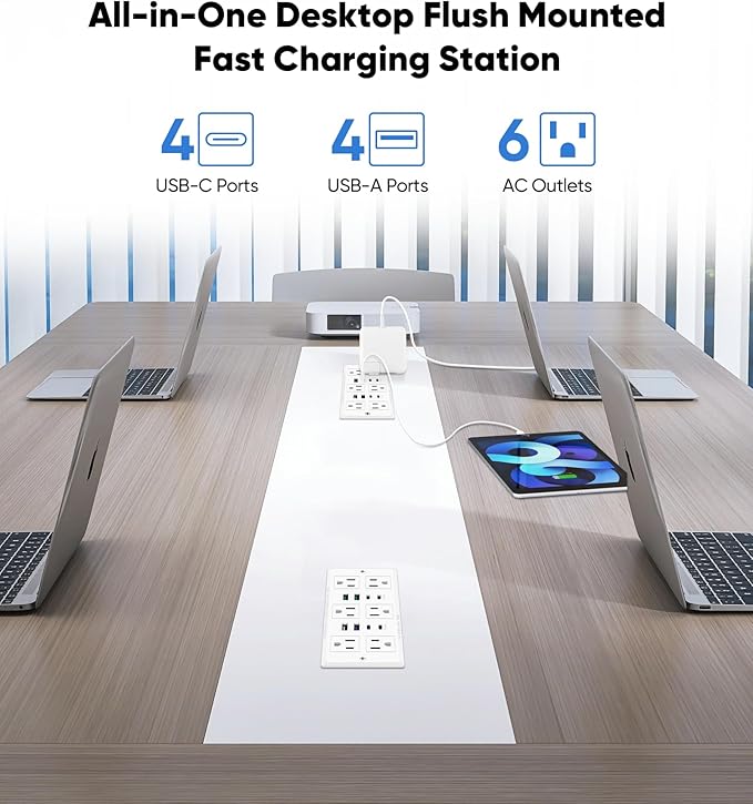 Recessed Power Strip with 45W USB C, Furniture Desk Flush Mount Outlet - Image 2