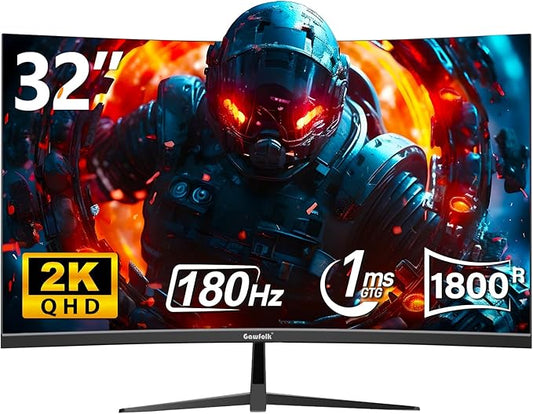 Gawfolk 32 Inch Curved Gaming Monitor, 180Hz QHD 2K Computer Monitor by Gawfolk