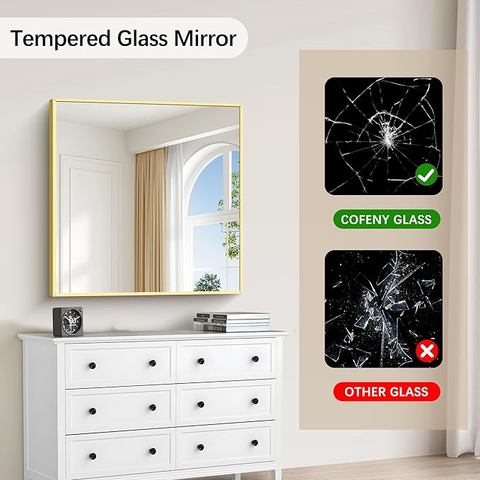 Gold Bathroom Mirror for Wall, 30x30 Inch Rectangle Mirrors - Image 8