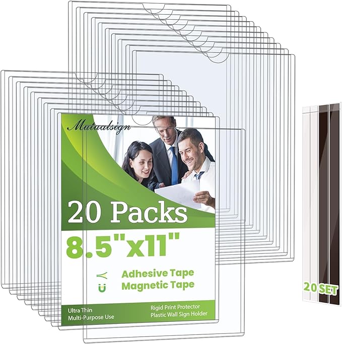 Mutualsign 20 Pcs Wall Sign Holder 8.5"x11" Magnetic Sign Holder, Rigid Print by Mutualsign