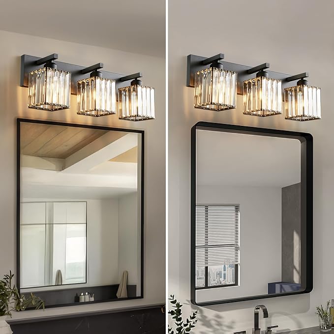 FDPBY Modern Bathroom Vanity Light 3-Lights Modern Black Crystal Wall Light - Image 5