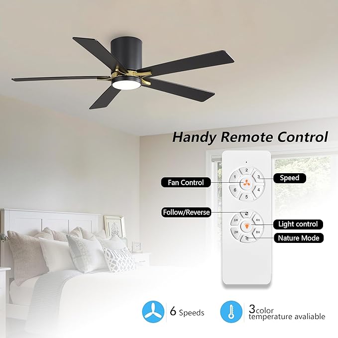 WINGBO 52" DC Flush Mount Ceiling Fan - Image 2
