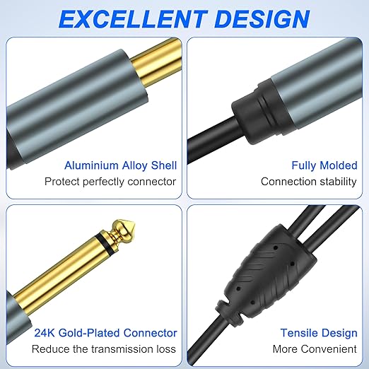 XMSJSIY 1/4" 6.35mm TS Mono Splitter 1 to 2 Audio Y Splitter Cable Adapter - Image 4