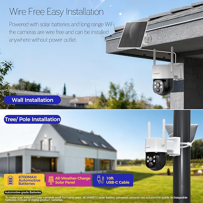 XMARTO Super HD Solar Powered Wire-Free Home PTZ Security Camera Wireless - Image 5