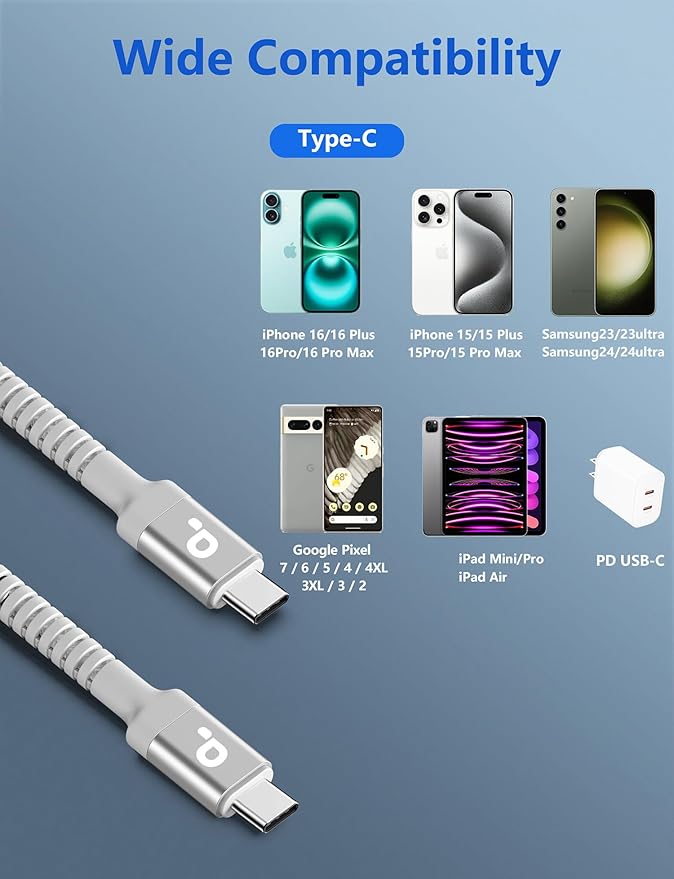 USB C to C Cable 3A Fast Charging USB Type C Cable Upgraded Extra Durable - Image 8