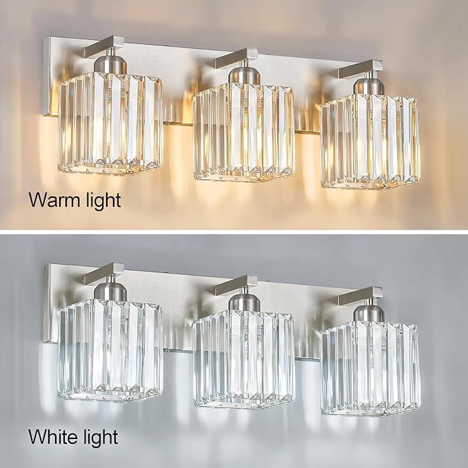 FDPBY Modern Vanity Light 3-Lights Brushed Nickel Vanity Light Crystal Bathroom - Image 4