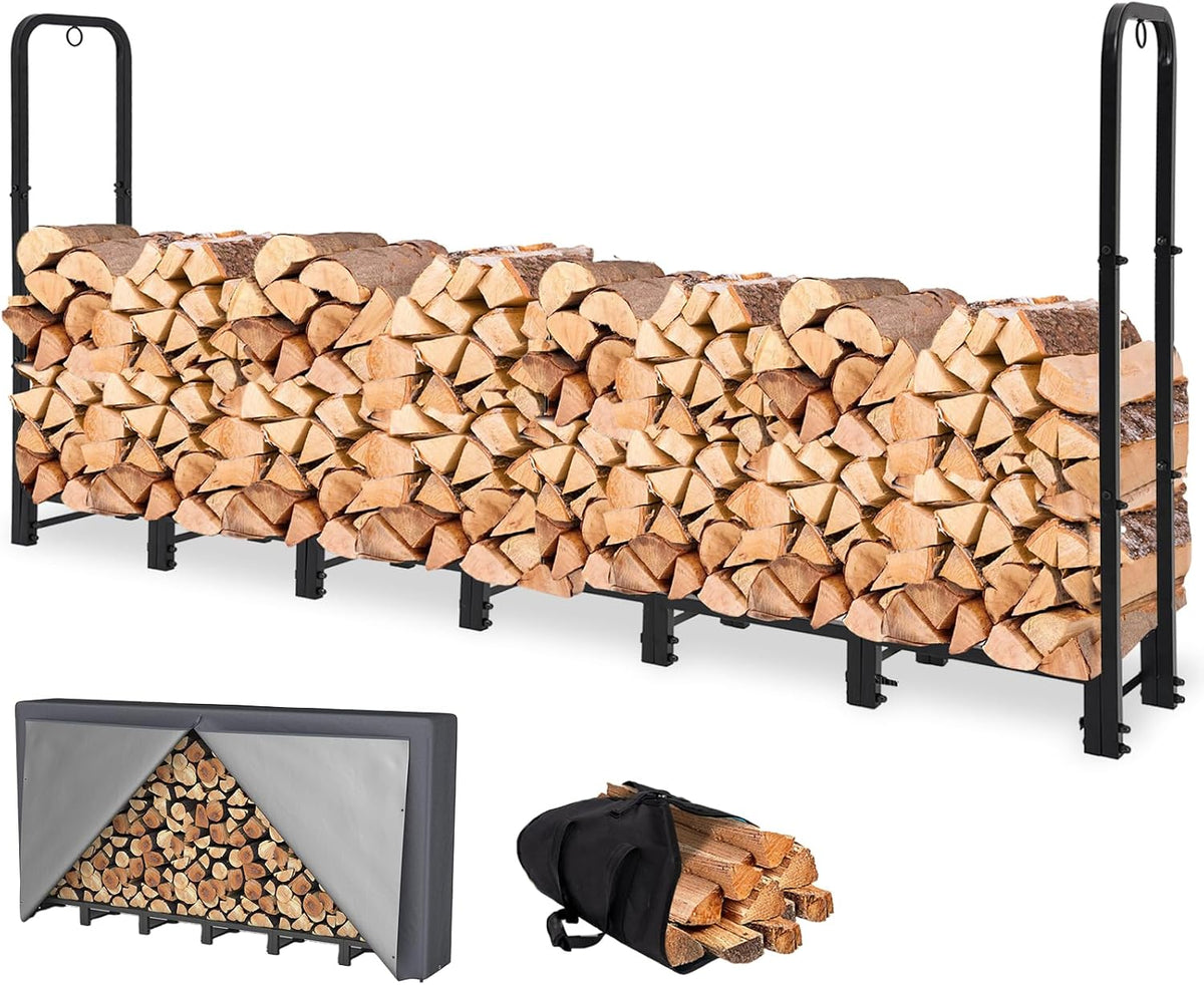 8ft firewood rack outdoor with cover, heavy duty, main product view