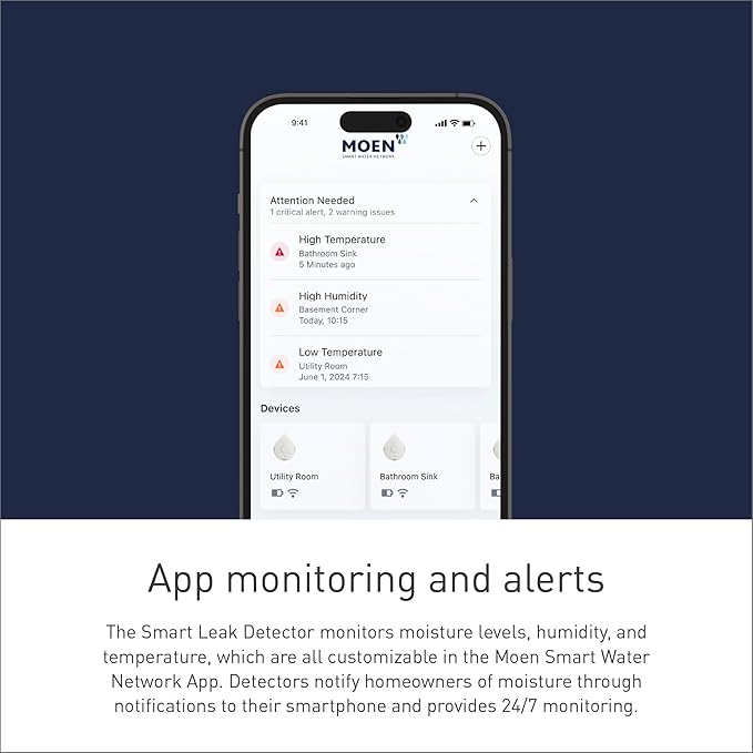 Moen White Flo Smart Water Leak Detector, Water Sensor Alarm - Image 3