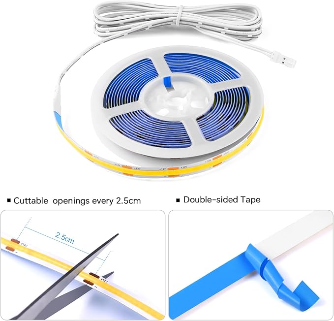 CHNMALITAI 12V Under Cabinet Lighting Kit, 3.3Ft 6-in-1 Self-Adhesive COB LED - Image 4