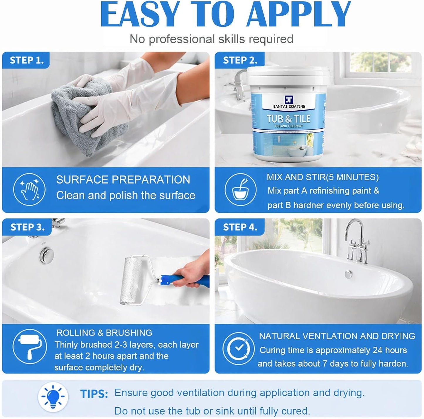 Tile & Tub Paint Refinishing Kit 35oz, Bathtub Paint Water-Based, Low Odor, with Tools & Hardener – Easy DIY for Bathtub, Shower, Sink, Countertop & Kitchen, Covers 50-55 sq.ft,White