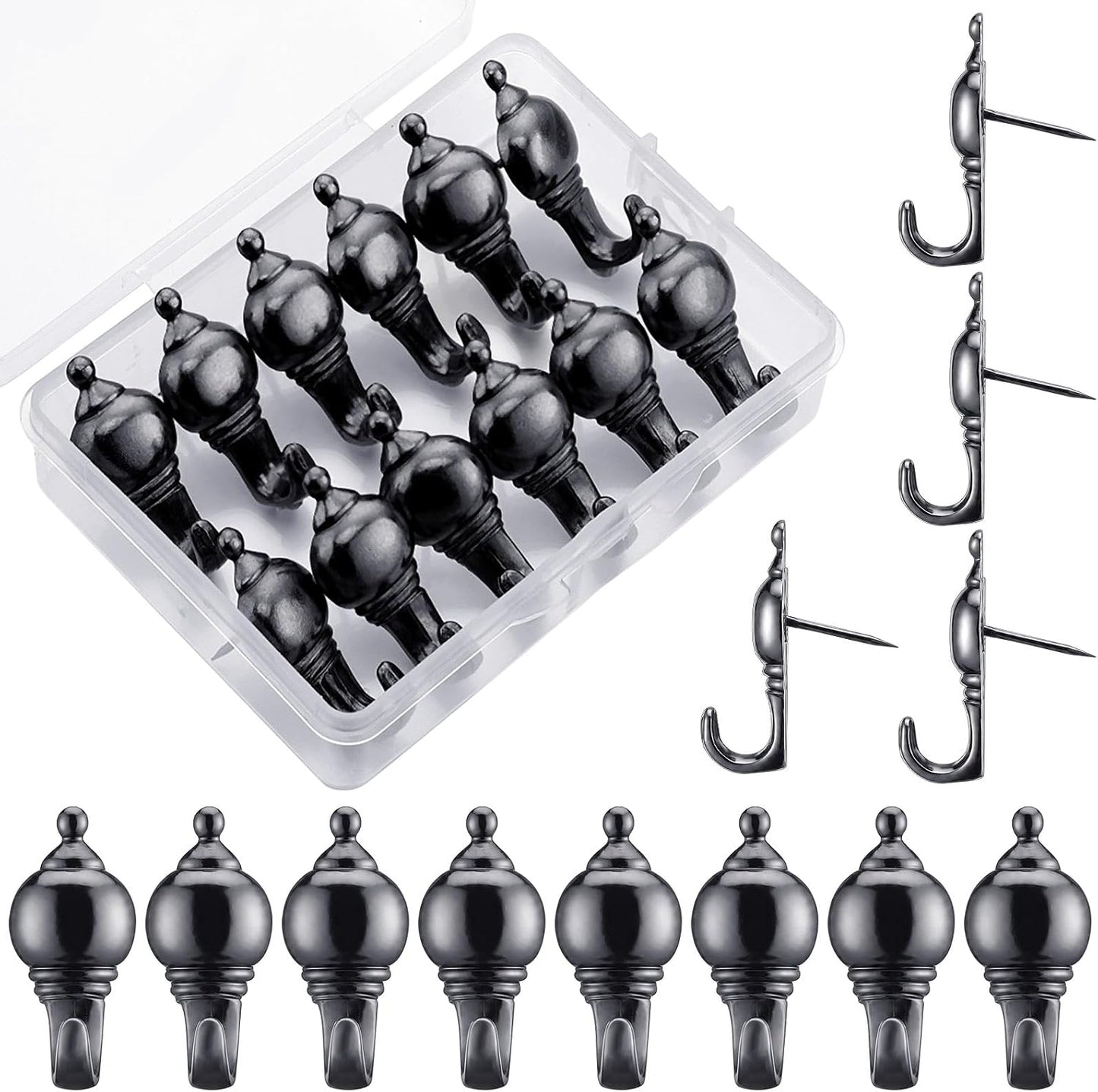 Hotop 30 Pieces Pin Hooks Push Pin Hangers, 20 lbs Push Hanger, Picture Hanging Nails for Home Office Fabric Wall Wooden (Retro Style,Black)
