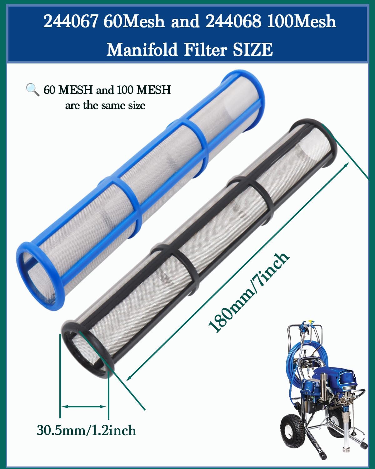 （4+2） Pack 244067 60Mesh and 244068 100Mesh Manifold Filter, Compatible with Graco Airless Paint Sprayer 695, 795,1095,3900,5900, 7900, airless Paint Sprayer Filter