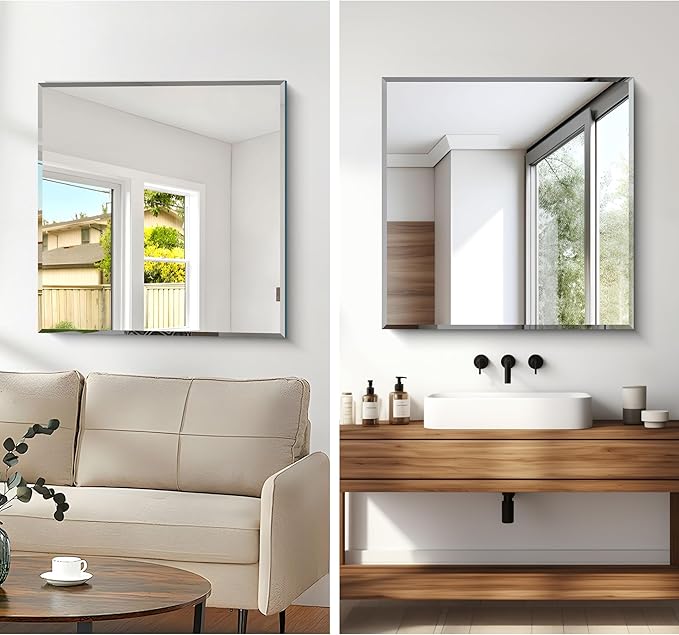 CILIBER Beveled Mirror, 30x30 inch Square Bathroom Mirrors - Image 5