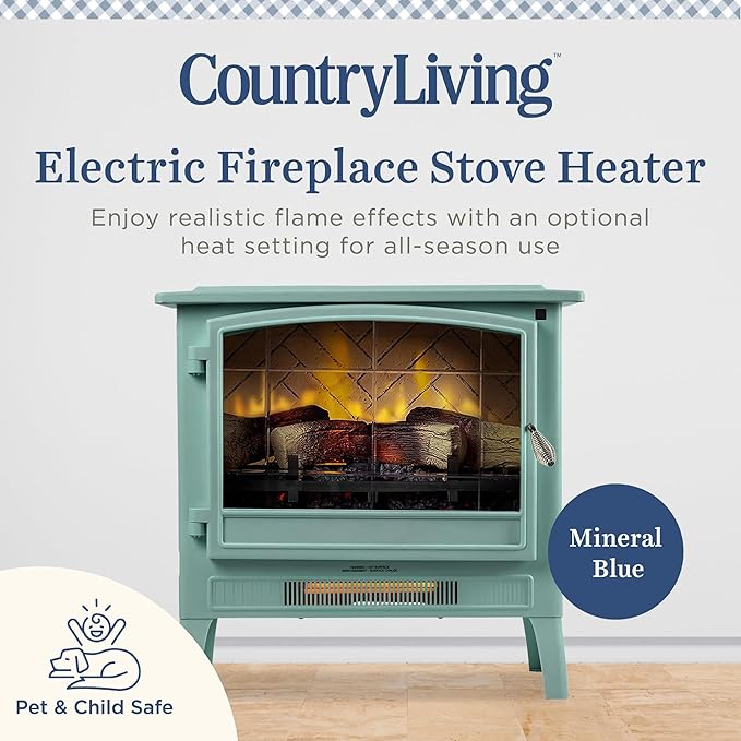 Country Living Infrared Freestanding Electric Fireplace Stove Heater in Mineral - Image 3
