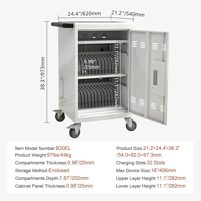 Aokleo Laptop Charging Cart, 32 Devices Tablet Storage Carts - Image 3