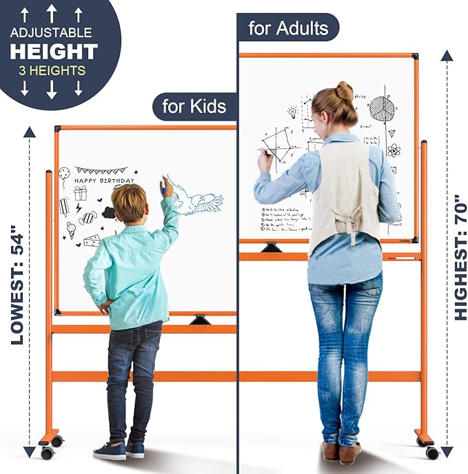 Whiteboard on Wheels, 48x32 Inches Mobile Whiteboard, Rolling Dry Erase Board - Image 2