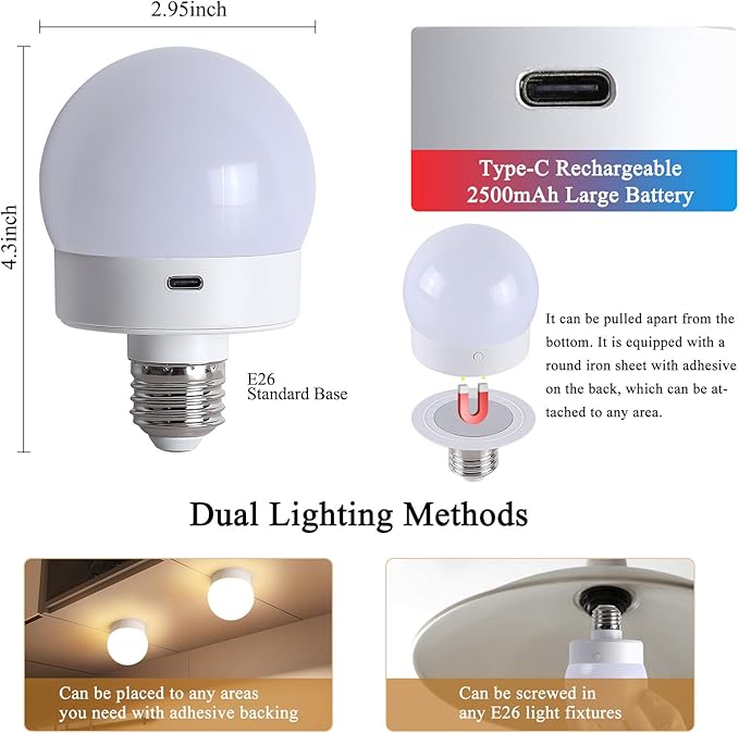 Battery Operated Wall Sconces Set of Two, Rechargeable Wireless Wall Lights - Image 5
