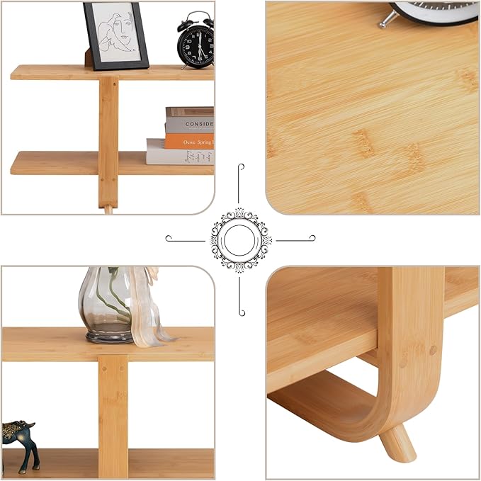 HollyHOME Bamboo TV Stand with Storage - Image 5