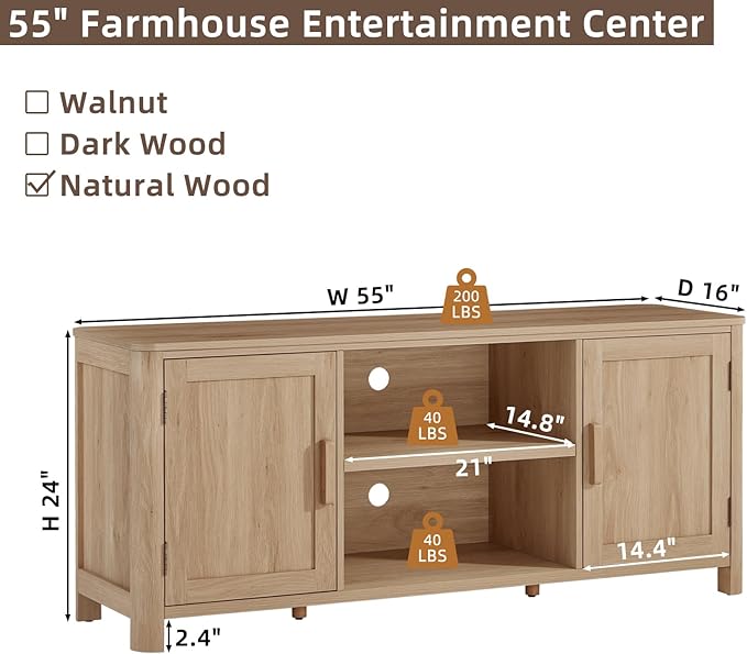 Joaxswe Farmhouse 55" Entertainment Center, Natural Oak Tv Stand - Image 2