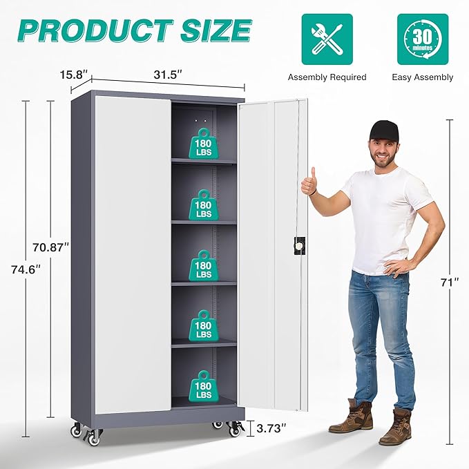 75" Tall Metal Storage Cabinet - Image 3