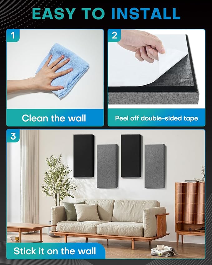 4Pack Fiberglass Acoustic Panels, Self Adhesive Sound Proof Foam Panels - Image 8