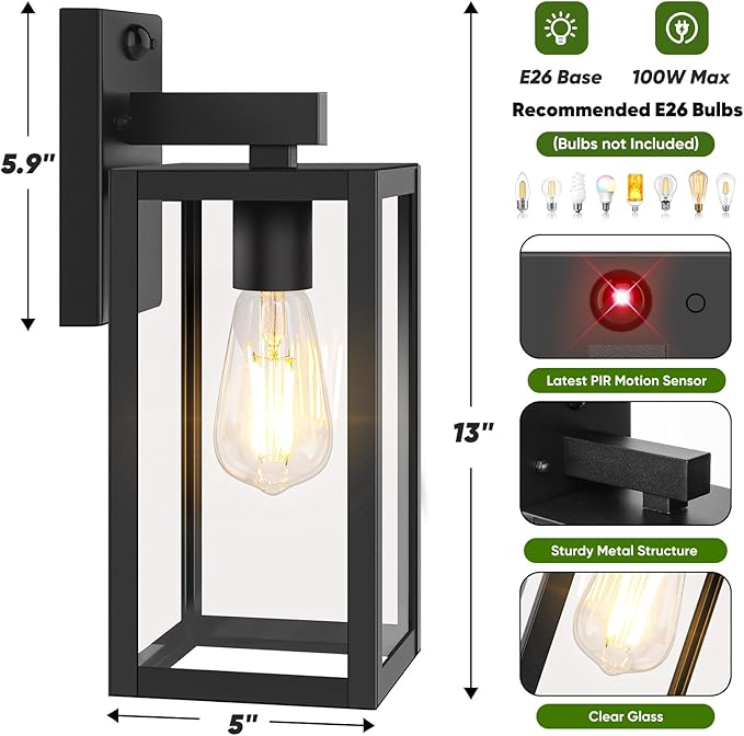 BesLowe 13" Upgraded Motion Sensor Outdoor Wall Lights, 3 Lighting Modes - Image 6