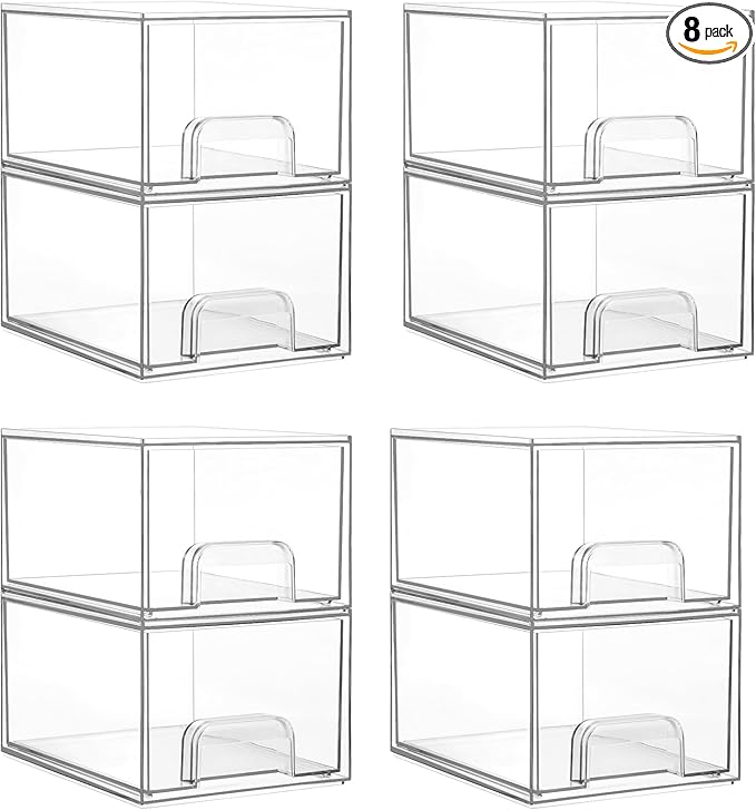 Vtopmart 8 Pack Small Clear Stackable Storage Drawers, Acrylic Bathroom Makeup by Vtopmart