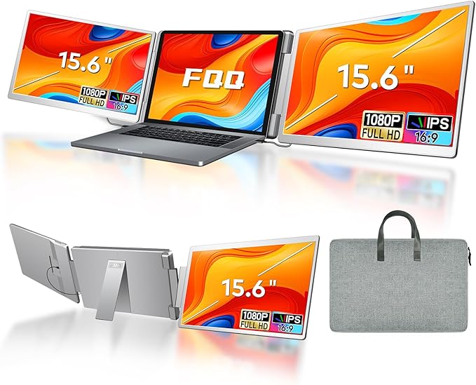 15.6" Laptop Screen Extender, Left Screen 360° Flip Triple Screen Monitor by FQQ