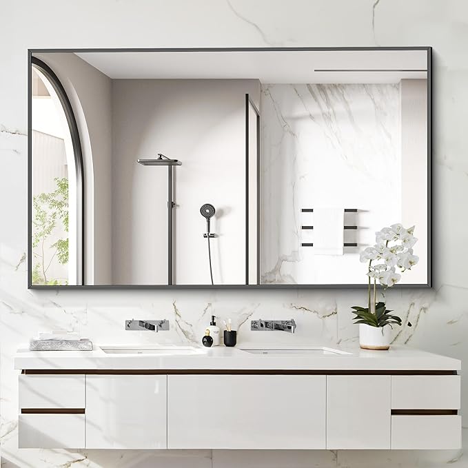 40x60inch Black Bathroom Mirror, Large Rectangular Wall Mirrors - Image 2