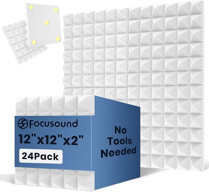 Focusound White Acoustic Panels 24 Pack 2"x12"x12" by Focusound