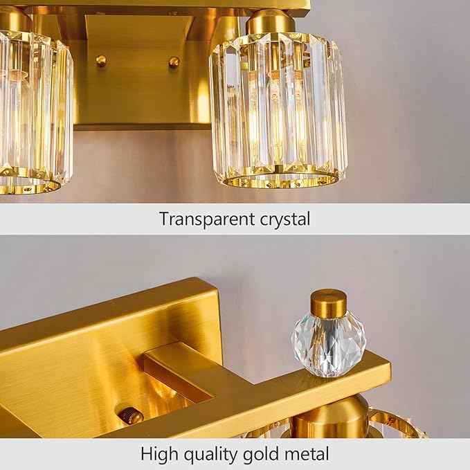 FDPBY Bathroom Vanity Lights 2-Light Gold Modern Crystal Vanity Light Fixtures - Image 4