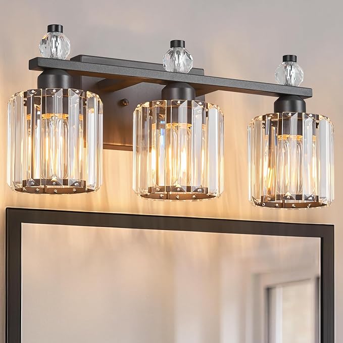 FDPBY Bathroom Vanity Lights 3-Light Sand Black Modern Crystal Vanity Light by FDPBY