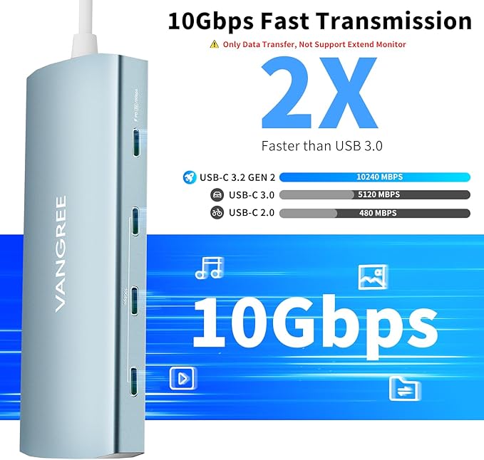 USB C Hub 8 in 1 Multiport Adapter, 3 USB 3.2 Gen 2 Ports - Image 3