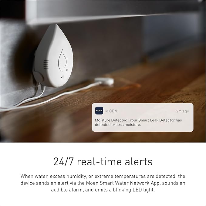 Moen White Flo Smart Water Leak Detector, Water Sensor Alarm - Image 2