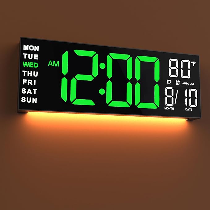 JALL 16" Large Digital Wall Mount Clock, Count Down Timer, Big LED, RGB Color by JALL