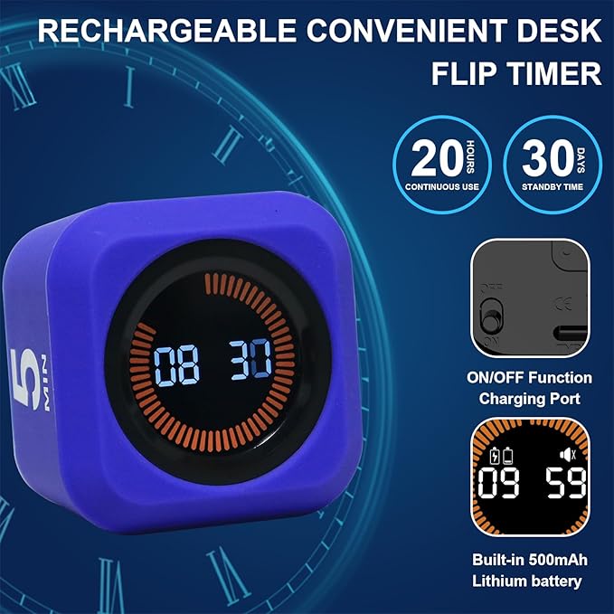 FCXJTU Rotating Cube Pomodoro Visual Timer 5, 10 50 Minutes Preset, - Image 2