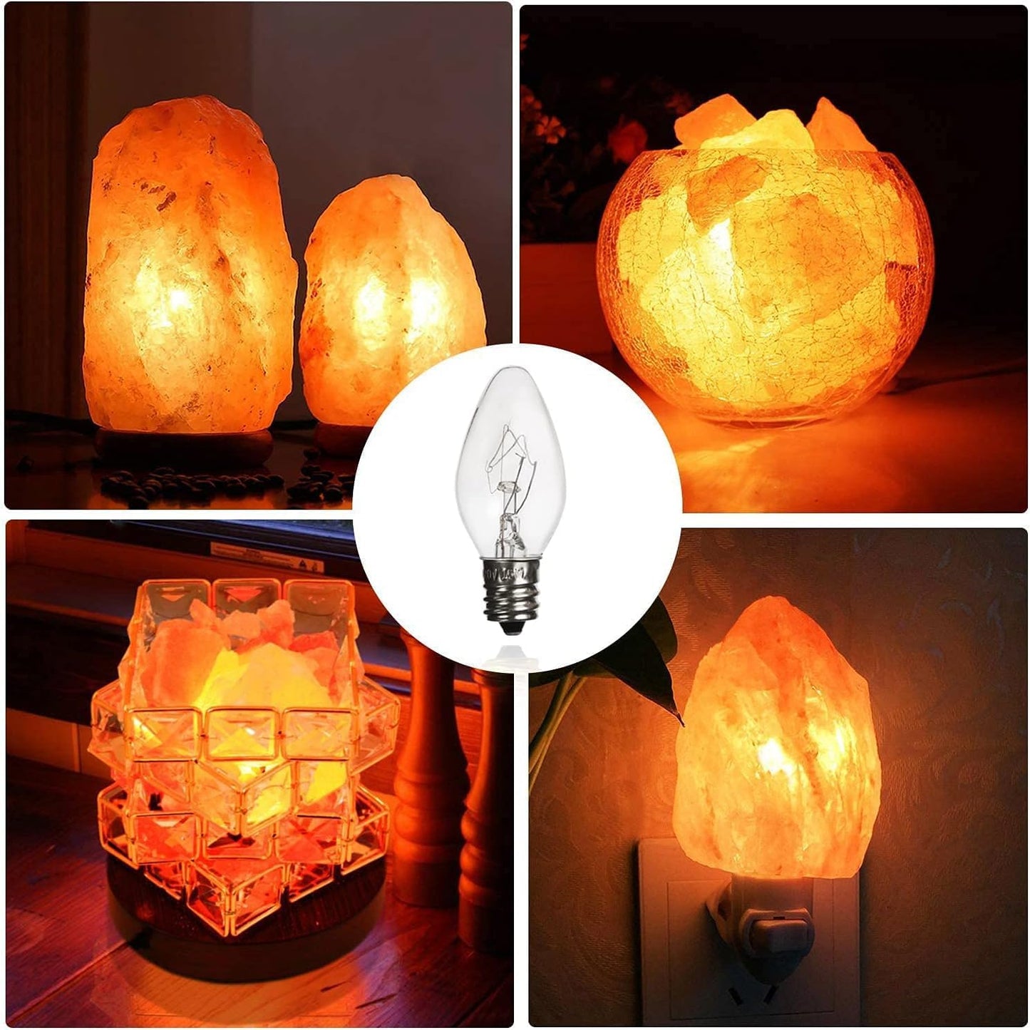 28 Pack Salt Lamp Light Bulbs 15 Watt, Himalayan Salt Lamp Original Replacement Bulbs E12 Socket Long Lasting Incandescent Bulbs Warm Light