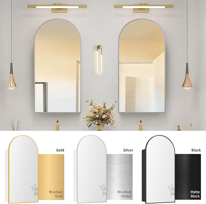 Silver Medicine Cabinet with Mirror, Arched Bathroom Cabinet Left or Right - Image 6