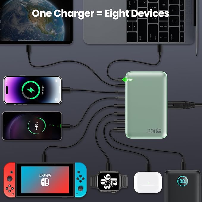 USB C Charger 200W USB C Charger Block GaN III 8-Port Fast Charging Station PD - Image 2
