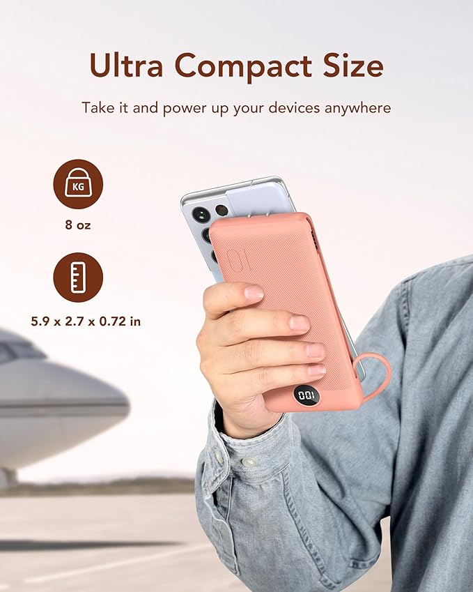 VEGER Portable Charger for iPhone Built in Cables and Wall Plug, 10000mah Slim - Image 11