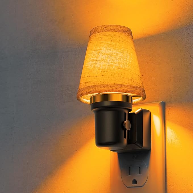 L LOHAS LED Night Lights Plug into Wall, Linen Fabric Round Platform Decor by LLOHASLED