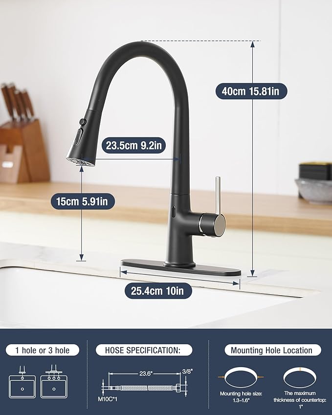 AIMADI Touchless Kitchen Faucet, Matte Black, Single Handle Pull-Down Sprayer - Image 5