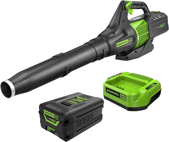 Greenworks 60V 450 CFM Cordless Leaf Blower, 2.0 Ah Battery and Rapid Charger by Greenworks