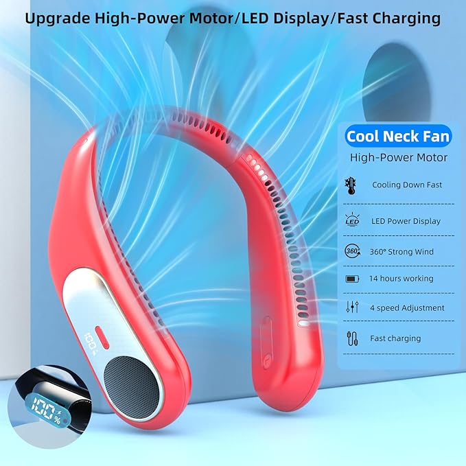 Portable Neck Fan, Personal Wearable Bladeless Fan, LED Display, 6000mAh USB - Image 3