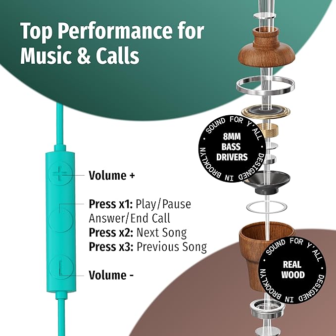 Symphonized Premium Wooden iPhone Earphones Wired Deep Bass Sound, 3D Sound - Image 3