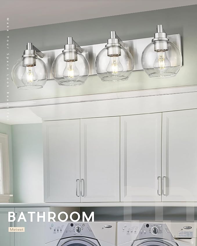 METWET Bathroom Light Fixtures, 4 Light Brushed Nickel Vanity Light, 26 Inch - Image 6
